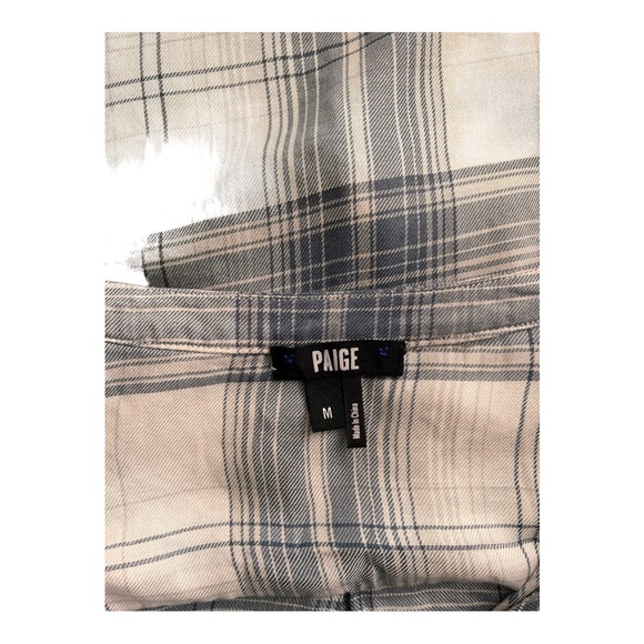 Paige Plaid Shirt Button Up  Distressed Ruffle Collar Festival Semi Sheer Size M - Picture 9 of 9
